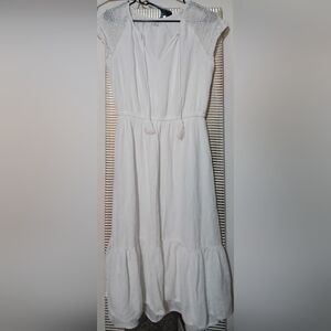 💜 3/$15💜Old Navy White Midi Dress With Crocheted Cap Sleeves, Medium💜